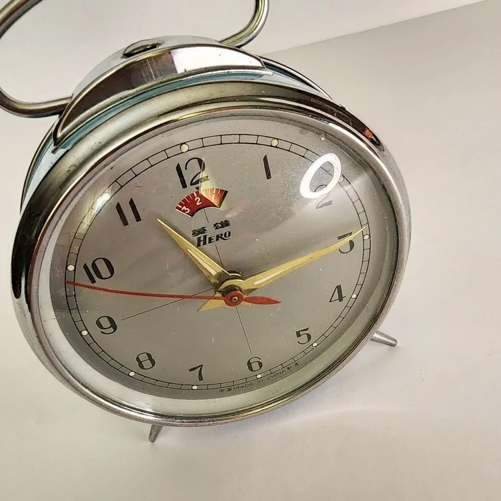 Hero Vintage Inspired Wind Up Metal Table Top Alarm Clock